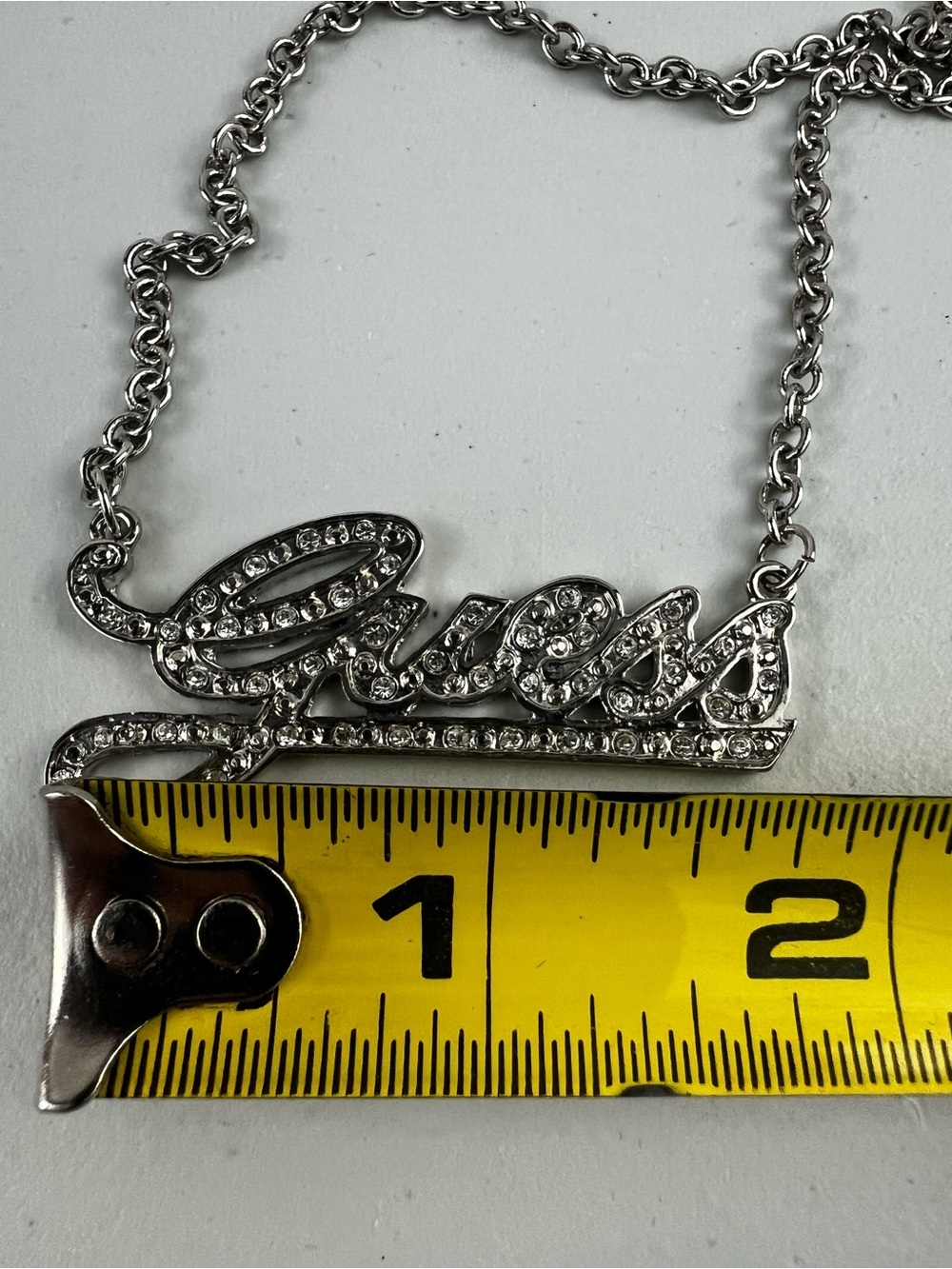 GUESS Silver Rhinestone Script Nameplate Pendant Necklace with OG Box - Picture 8 of 8